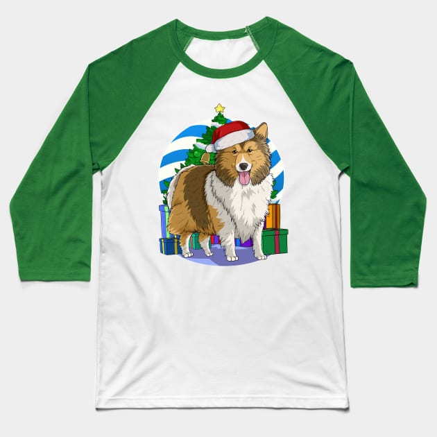 Shetland Sheepdog Dog Cute Santa Christmas Gift Baseball T-Shirt by Noseking